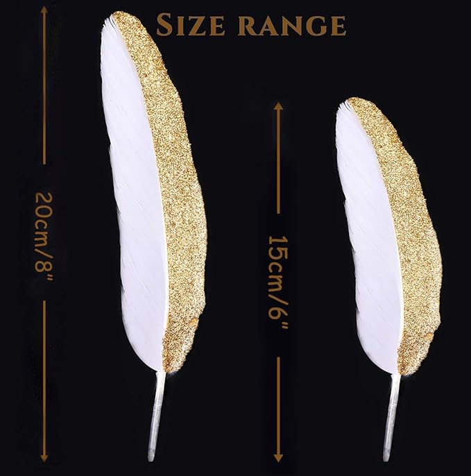 BABEYOND 42 Pcs 1920s Gatsby Gold Dipped Feather Natural Décor Glitter Feather for 20s Party Decoration Wedding Decoration (White & Gold)