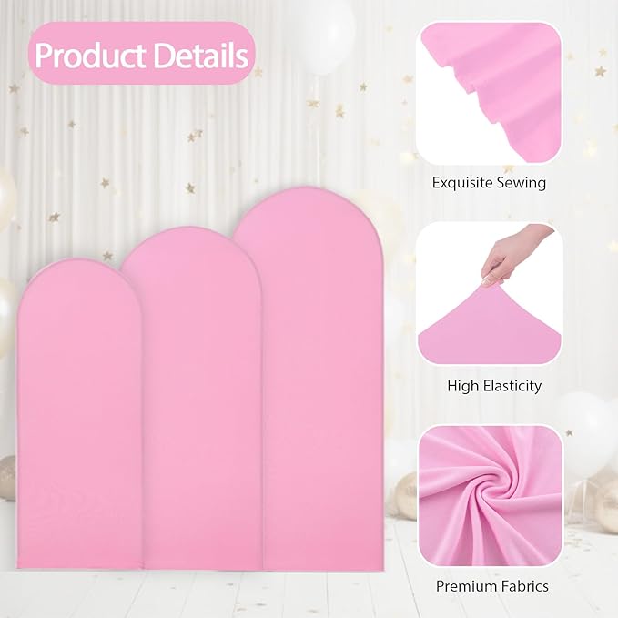 WEERRW Pink Arch Backdrop Cover Ballon Arch Stand Covers Set of 3 Spandex Fitted Round Top Chiara Stretchy Backdrop for Wedding Birthday Party Decoration(6FT, 6.6FT, 7.2FT)