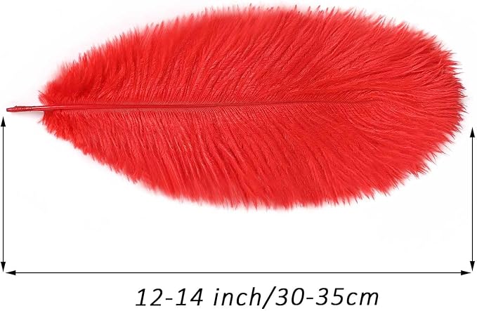 YAKRUNA 30PCS Red Ostrich Feathers Bulk 12-14 Inches for Centerpieces for Wedding Birthday Gatsby Party, Decorative Plumes for Vase & Table & Christmas Tree Decor (30-35cm, Red)
