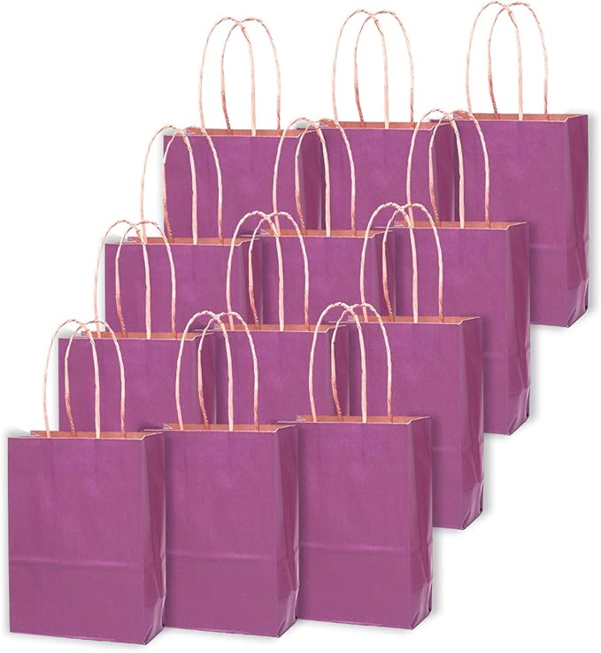 qiqee 24 Pcs Purple Mini Paper Gift Bags 6"x4.5"x2.5" with Handles Small Brown Kraft Party Favor Bags Treat Bags Multiple Uses (Mini size)