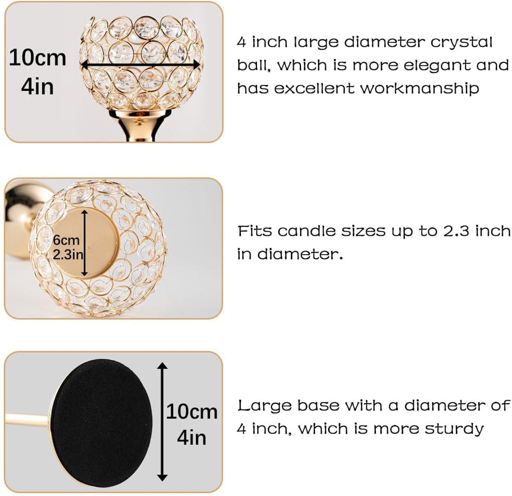 Gold Crystal Candle Holders Set of 2,Pillar Candlesticks for Table Centerpieces, Valentine's Day Home Decor Wedding Party Housewarming Gift
