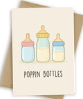 Funny Baby Shower Card for New Mom Dad, Cute Baby Congratulations Card with Kraft Envelope, 5x7 Inch Blank Inside, Poppin Bottles, Premium 400gsm Cardstock, New Baby Gift for Couple Parents