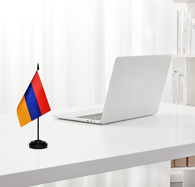 12 Pack Armenia Desk Flags Set, Armenian Small Mini Table Office Flags With 12" Solid Black Pole, Black Base and Spear Top, Miniature Desktop Flag, Home Decoration, Office Decoration, Festival