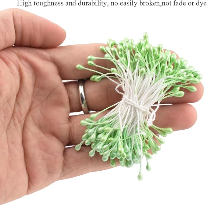 HAHIYO 700Pcs 3mm Light Green Pearl Double Head Flower Stamen Pistil Hand-Made Artificial Flower Pistil para Flore Pearlized Floral Stamen Flower Pollen Stamen for Flower Making Scrapbook Decoration