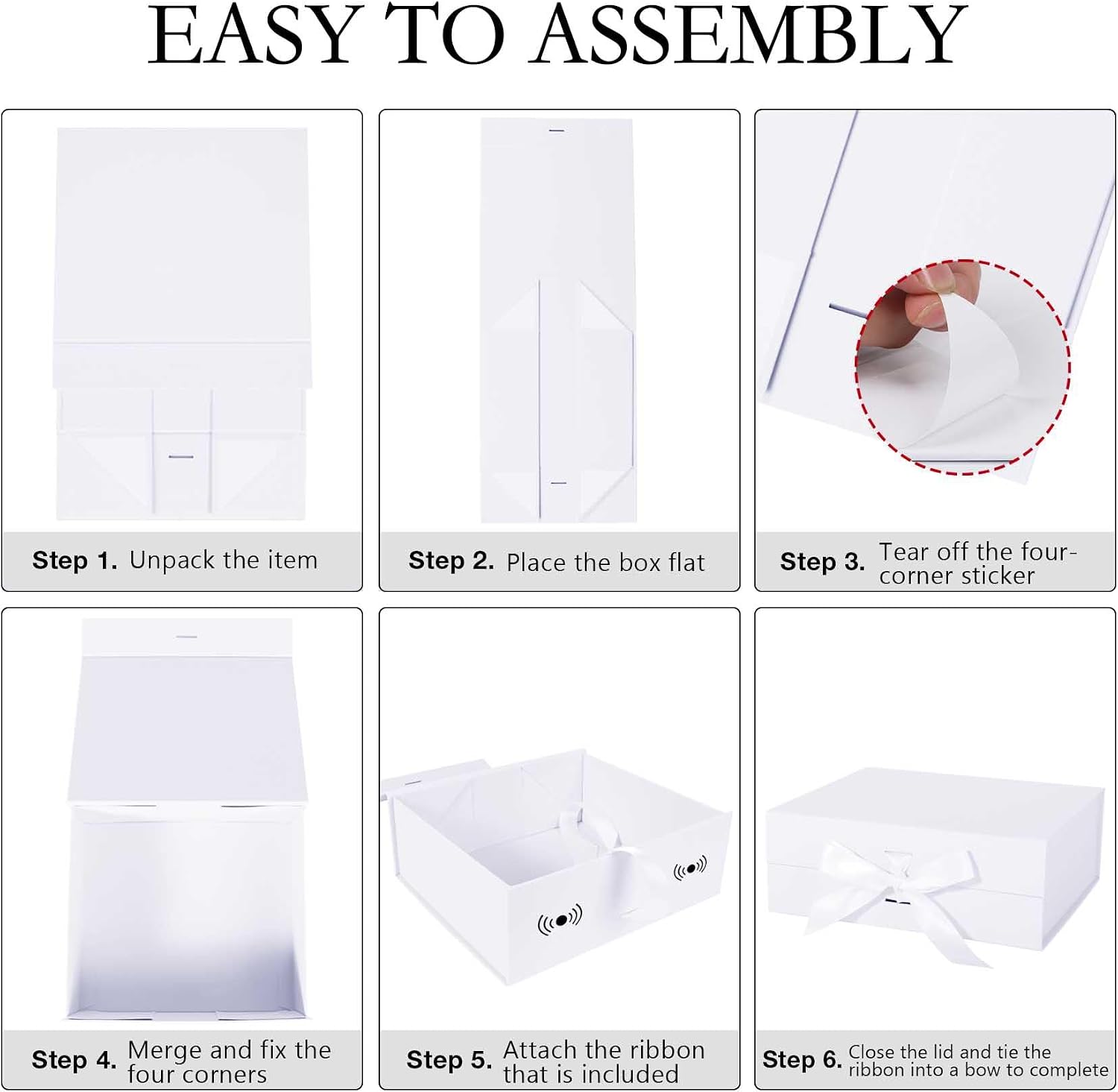 LFBOX White Gift Box with Ribbon Magnetic Lids 1 Pack | Large Gift Boxes Bridesmaid Groomsman Proposal Boxes, 10.2x9x3.74 in, Collapsible Wedding Storage Box