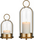 5"&4" Hurricane Glass Candle Holders, Hanging Brass Metal Candle Holder for Pillar Candles Table Coffee Table Decor Interior Decoration