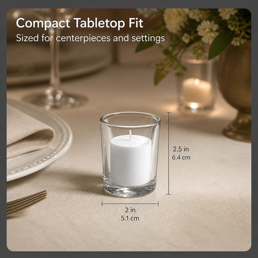 Yummi Set of 72 10hr Votive Candles & Glass Votive Holders, Clear