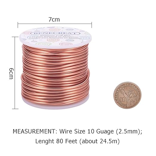 BENECREAT 10 Gauge Jewelry Craft Aluminum Wire 80 Feet Bendable Metal Sculpting Wire for Craft Floral Model Skeleton Making, Garden (Copper Tone)