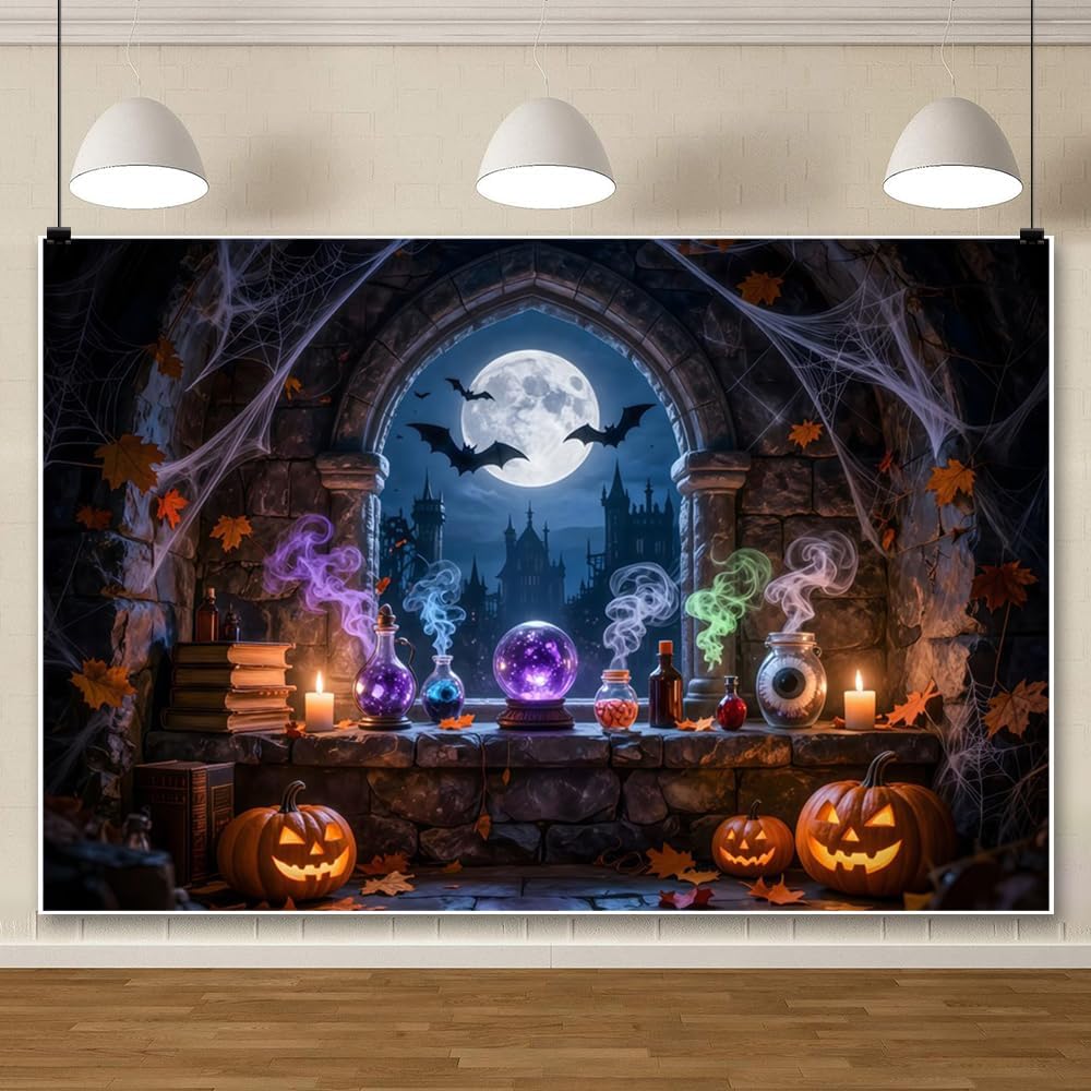 Halloween Laboratory Backdrop Horror Chemistry Lab Witch's Room Science B...