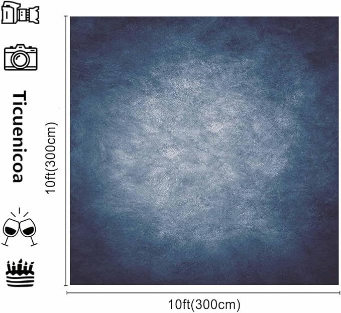 10x10ft Dark Blue Gradient Portrait Photo Backdrops Bright Center Abstract Photography Backdrop for Studio Photo Booth Prop Banner Decor Background