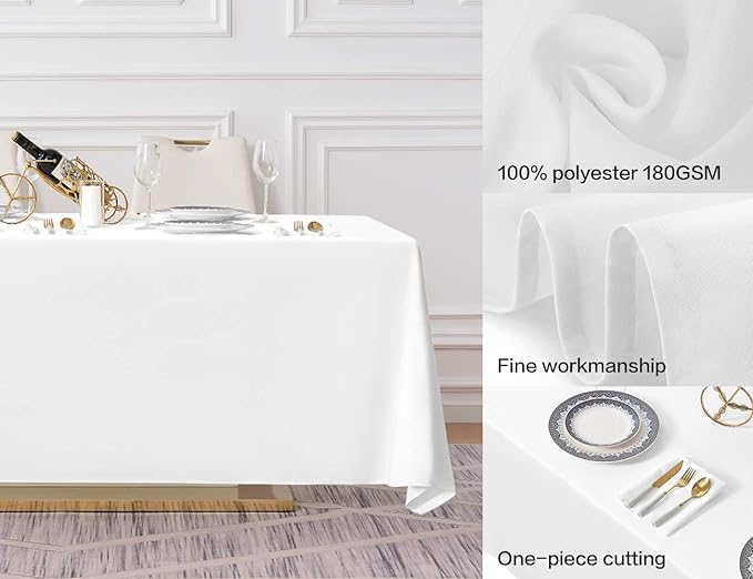 Surmente 10 Pack White Rectangle Tablecloth 90 x 132-inch Rectangular Polyester Table Cloth for Weddings, Banquets, or Restaurants