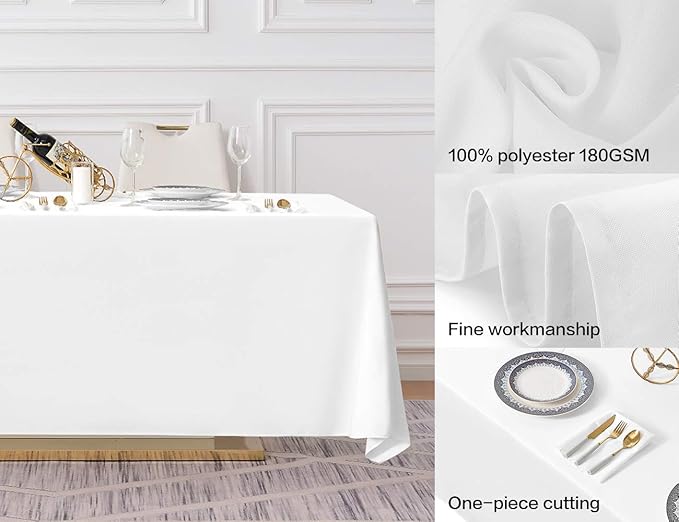 Surmente White Rectangle Tablecloth 90 x 132-inch Rectangular Polyester Table Cloth for Weddings, Banquets, or Restaurants