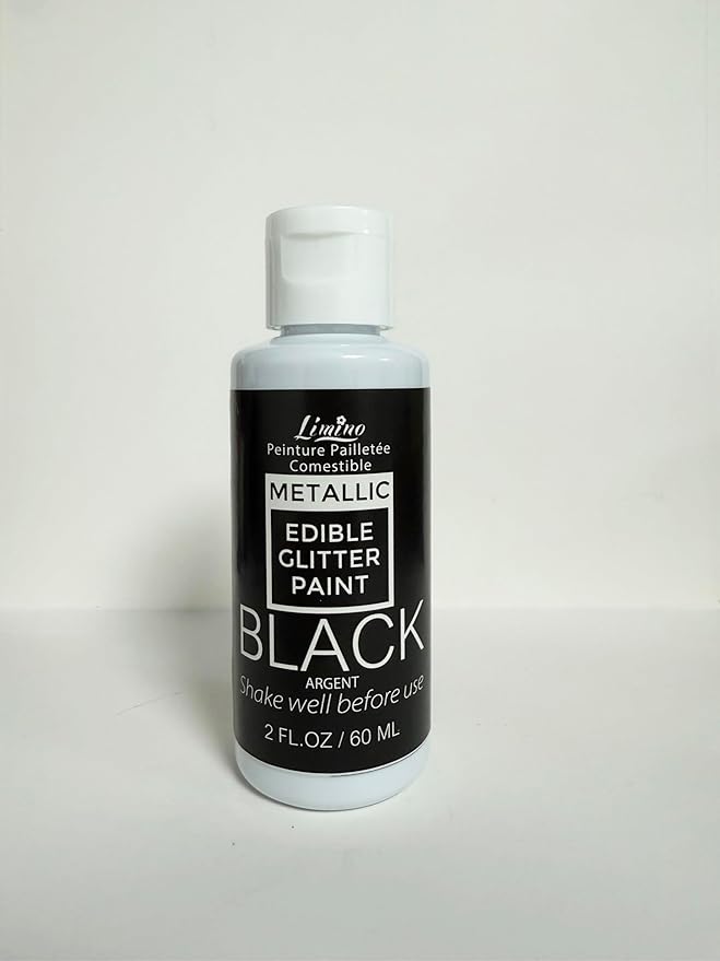 Edible Glitter Paint - 2 fl.oz Food Grade Metallic Glitter Cake Paint for Cake Decorating, Baking, Cupcakes - Shimmer Art Decorative Liquid Edible Paint Food Coloring for Fondant, Donuts (Black)
