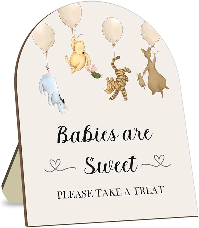 Winnie The Pooh Baby Shower Decoration Sign - Classic Pooh Babies are Sweet Please Take A Treat - 9 * 11IN