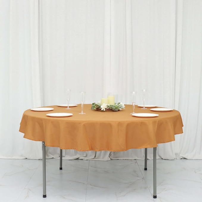 Efavormart Round Tablecloth, 70 Inch Stain & Wrinkle Resistant Washable Table Cloth, Decorative Polyester Fabric Table Cover for Banquet, Wedding, Dining- Gold