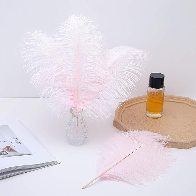 Ballinger Light Pink Ostrich Feathers - 24Pcs 8-10inch Feathers for Crafts,Party Centerpieces,Wedding and Home Decor