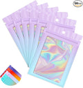 Funfery 100 Pack Mylar Holographic Bags,Clear Window Smell Proof Foil Bag Seal Pouch Resealable Bags with Zipper,Packaging Bag for Food Storage,Jewelry,Business Supplie(3.1×5.1in,Purple Blue)