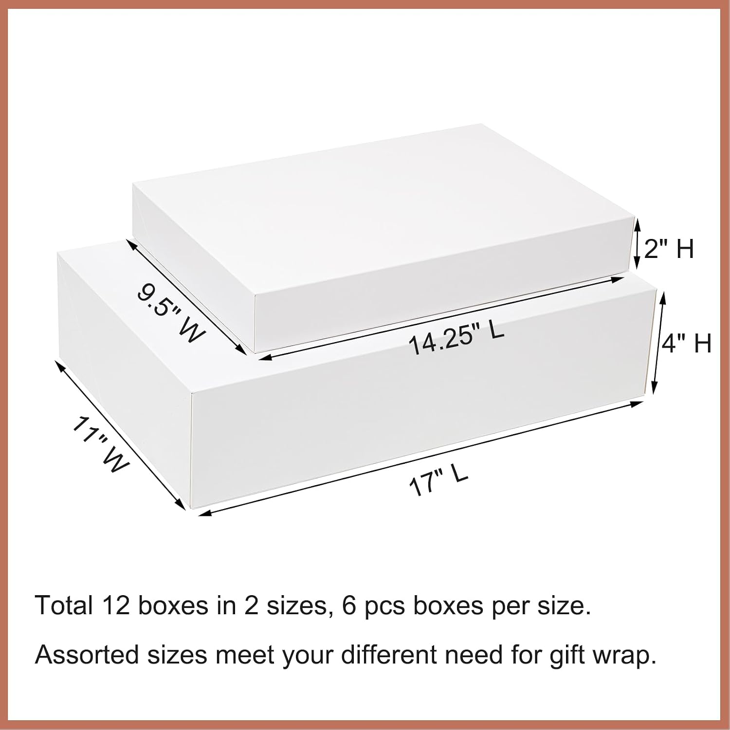 Mefleet 12 Pack Gift Boxes with Lids Assorted Sizes - 6 Large 17" (4" Deep) & 6 Medium 14" (2" Deep) White Shirt Clothes Robe Sweater Box for Wrapping Christmas Presents, Holidays Gift