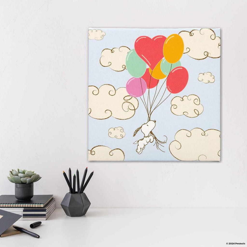 Open Road Brands Peanuts Snoopy Balloon Adventure Gallery Wrapped Canvas Wall Decor - Adorable Snoopy Wall Art for Kids' Bedroom or Nursery
