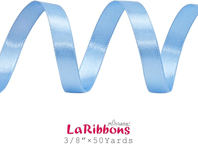 LaRibbons Light Blue Satin Ribbon 3/8 Inch 50 Yards Thin Luxury Double Faced Sky Blue Silk Ribbon for Flower Bouquet Crafts Gift Wrapping Wedding Babyshower Decoration