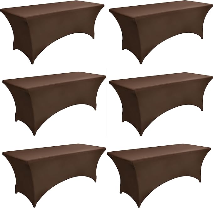 6-Pack 6ft Spandex Table Covers for Rectangle Standard Folding Tables - Wrinkle Resistant Stretch Tablecloths - Ultimate Fitted Table Protector for Parties, Trade Shows, Wedding