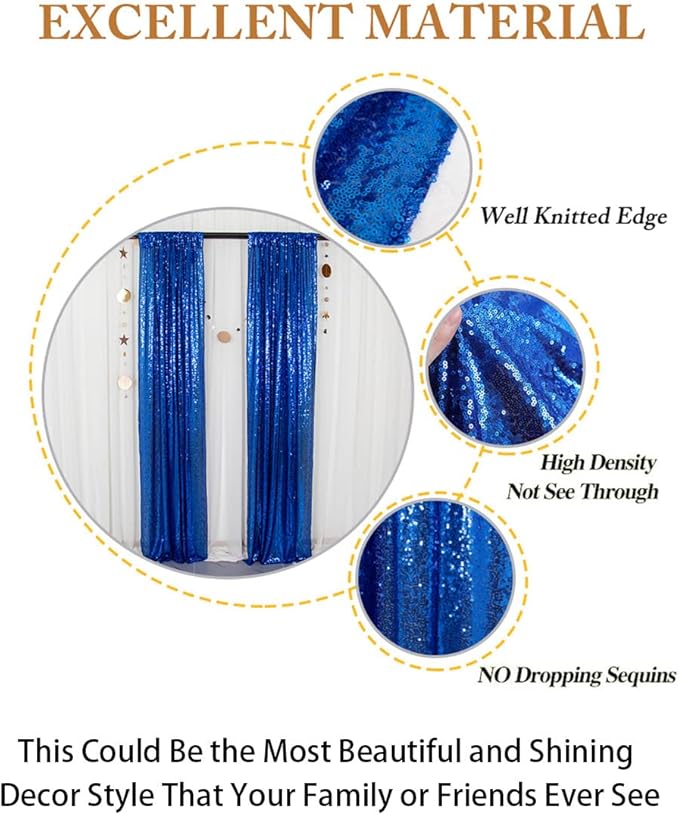 ShinyBeauty Sequin Curtains 2 Panels Royal Blue 2FTx8FT Sequin Photo Backdrop Sequin Backdrop Curtain Pack of 2-1011E