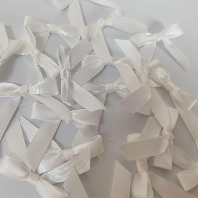 50pcs 1-1/2" Mini White Satin Ribbon Bows Without Twist Ties for Crafts Gift Wrapping Packing Christmas Decoration (White)