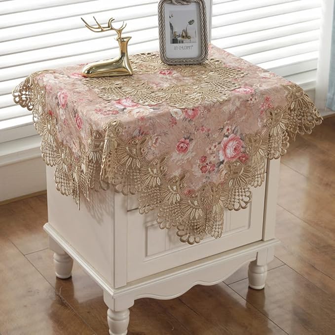 vctops Damask Lace Patchwork Tablecloth Luxury Square Small Table Cover Elegant Floral Embroidered Lace Table Cloth for Party Kitchen Dinning Picnic Decoration (Type D,32"x32")