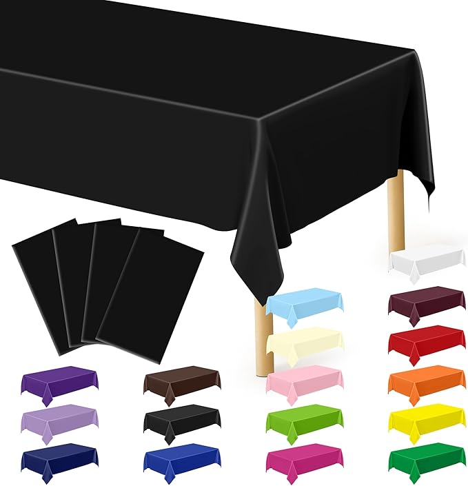 QZYL 4 PCS Picnic Table Cover with Bench Covers, Black Plastic Table Cloths, 54 X 108 in Disposable Waterproof Rectangle Table Covers for Camping Birthdays Weddings Parties Christmas