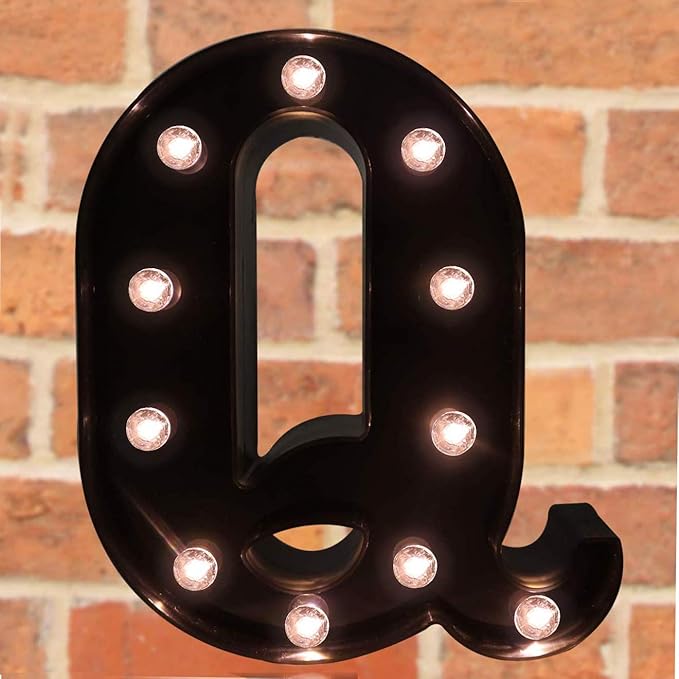 Decorative LED Illuminated Letter Marquee Sign - Alphabet Marquee Letters with Lights For Wedding Birthday Party Christmas Night Light Lamp Home Bar Decoration Q, Black