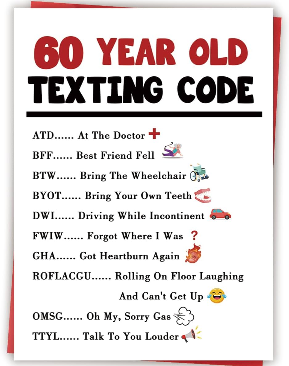 Funny 60th Birthday Card Gift Decorations for Women Men Him Her | Unique 60th Year Old Texting Code Humor Card for Mom Dad Friend Family Birthday Celebration, Gift for Him Her Turning 60