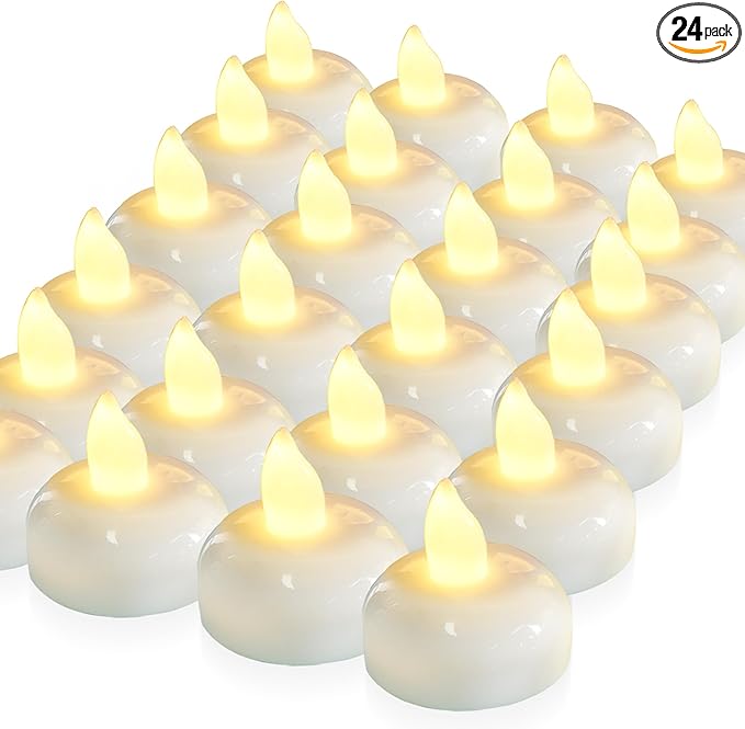 Homemory 200 Hours 24 Pack Flameless Floating Candles, Warm White Led Flickering Tealight Candles in Bulk, Decor for Wedding, Party, Centerpiece, Pool, Christmas