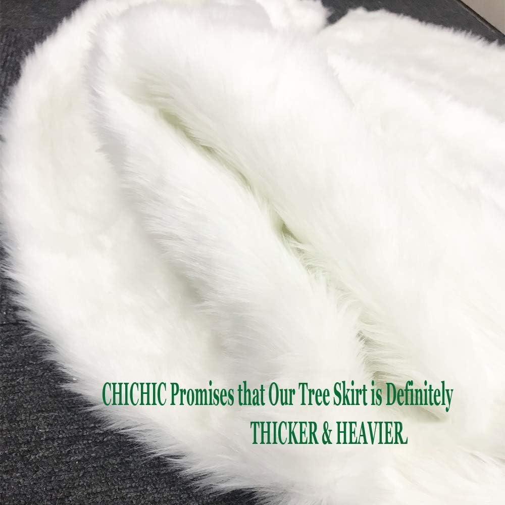 CHICHIC 48 inch Christmas Tree Skirt Faux Fur Xmas Tree Skirt Christmas Decorations Holiday Tree Ornaments Tree Decoration for Christmas Home Decorations, Xmas Party Holiday Decorations, Snow White