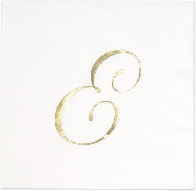 Gift Boutique 100 Gold Monogram Cocktail Napkins Letter E Disposable Paper Hand Towels for Bathroom Wedding Baby Shower Holiday Party Decor