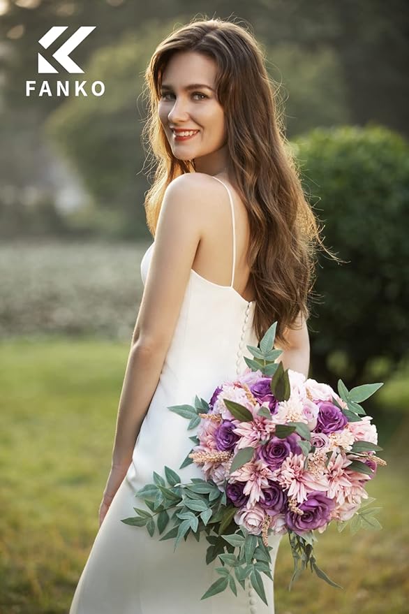 FANKO Rose Artificial Flowers Combo for DIY, Fake Purple Rose Artificial Silk Flowers with Greenery, Real Looking Artificial Faux Flowers for Wedding, Table Decoration, Centerpieces, Party, Home Décor