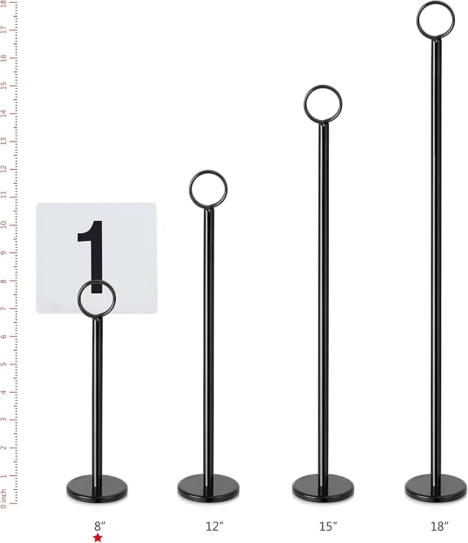 New Star Foodservice 27686 Ring Clip Table Number Card Holders, w/Number Cards, 1 to 25, Set of 12, 8-Inch, Black Stand