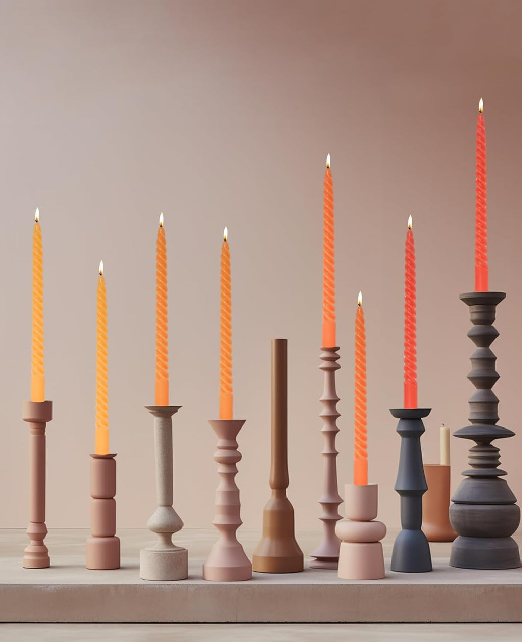 Candle Stick Spiral Tall Taper Candles,Unscented Candle for Holiday,Wedding and Home Decoration,10inch,12 Pack(Gradient Orange)