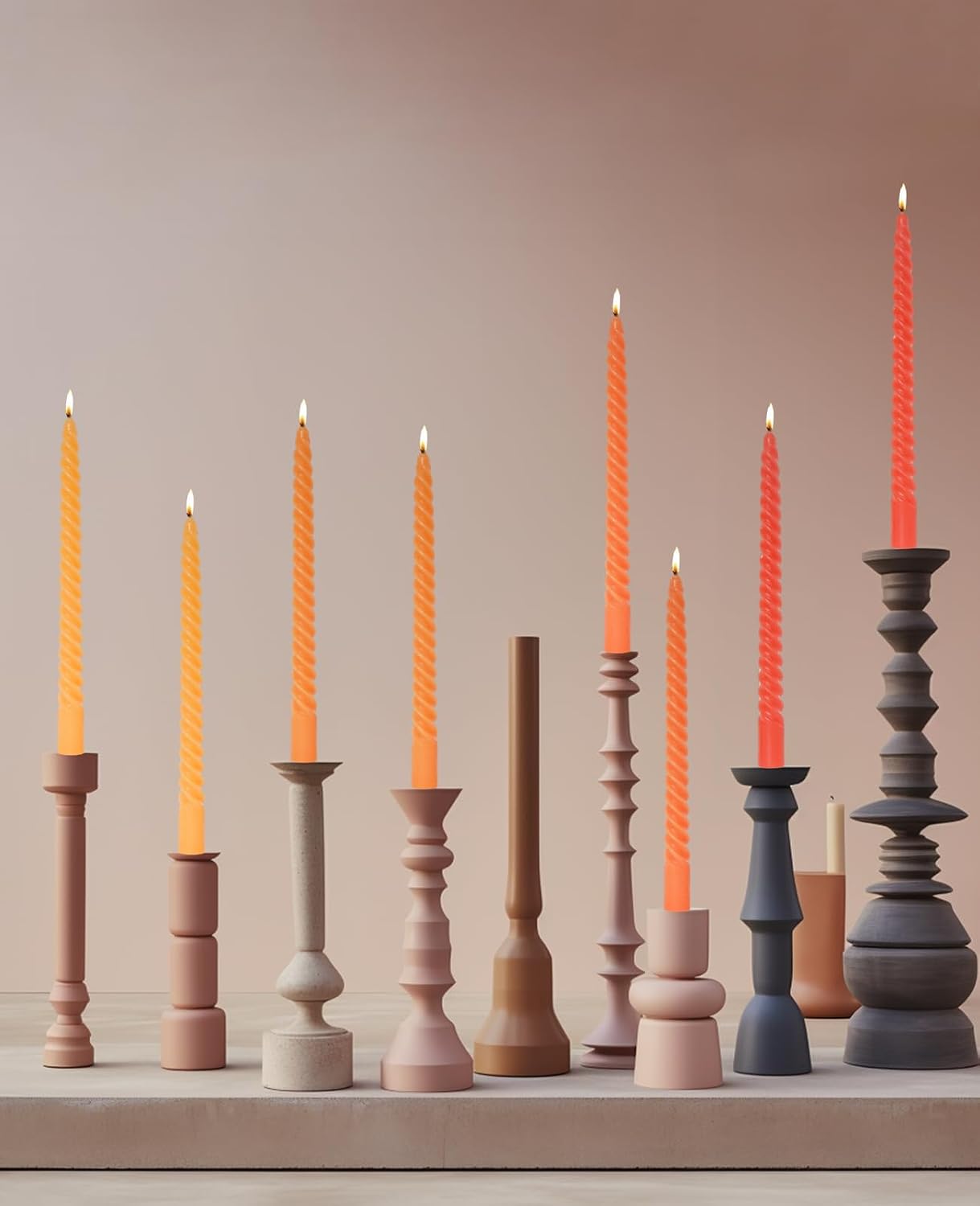 Candle Stick Spiral Tall Taper Candles,Unscented Candle for Holiday,Wedding and Home Decoration,10inch,12 Pack(Gradient Orange)