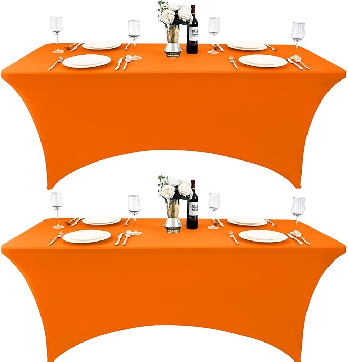 2-Pack 4ft Spandex Table Covers for Rectangular Folding Tables - Wrinkle Resistant Stretch Tight Table Cloths - Ultimate Fitted Table Protector for Parties, Banquet, and Wedding