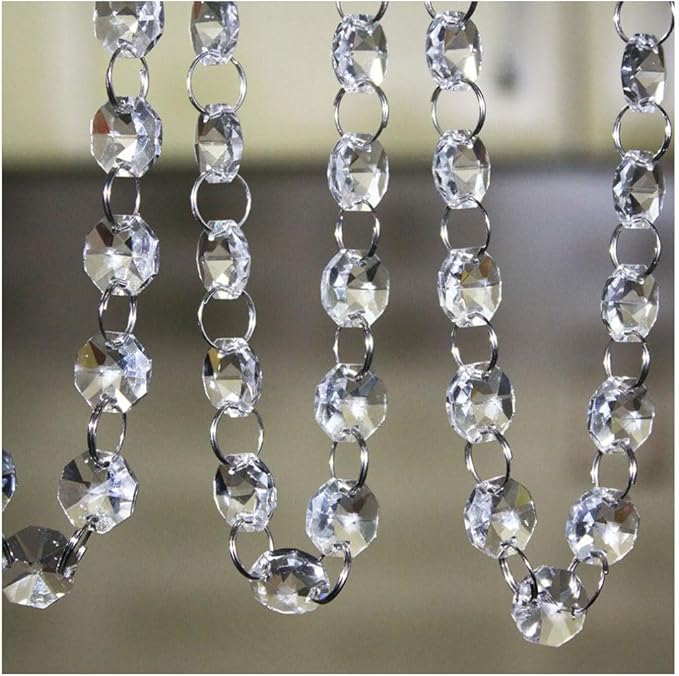33FT Clear Crystal Glass Garland Strands,Hanging Chandelier Bead Chain,Hanging Ornament String Decorations for Centerpiece,Christmas Tree,Wedding, Party,Celebration