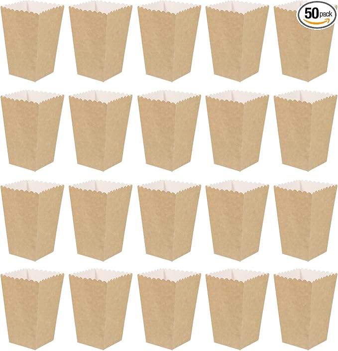 BESTOYARD 50Pcs Paper Popcorn Boxes, 5.3 X 3.5 Inch Individual Serving Snack Containers, Reusable Oil-Proof Open-Top Bulk for Family Couples Movie Nights, Weddings, Birthday Parties, Baby Showers