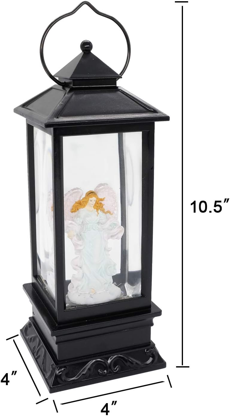 Wondise Lighted Angel Christmas Snow Globes Musical Lantern with Timer, USB Powered & Battery Operated Swirling Glitter Water Lantern (4 x 4 x 12 inch)