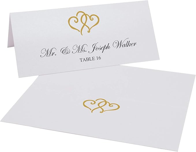 Linked Hearts Place Cards, Gold (Choose Color), Set of 60, Pre-cut and Scored - Wedding, Party, Dinner, and Special Events - Made in the USA