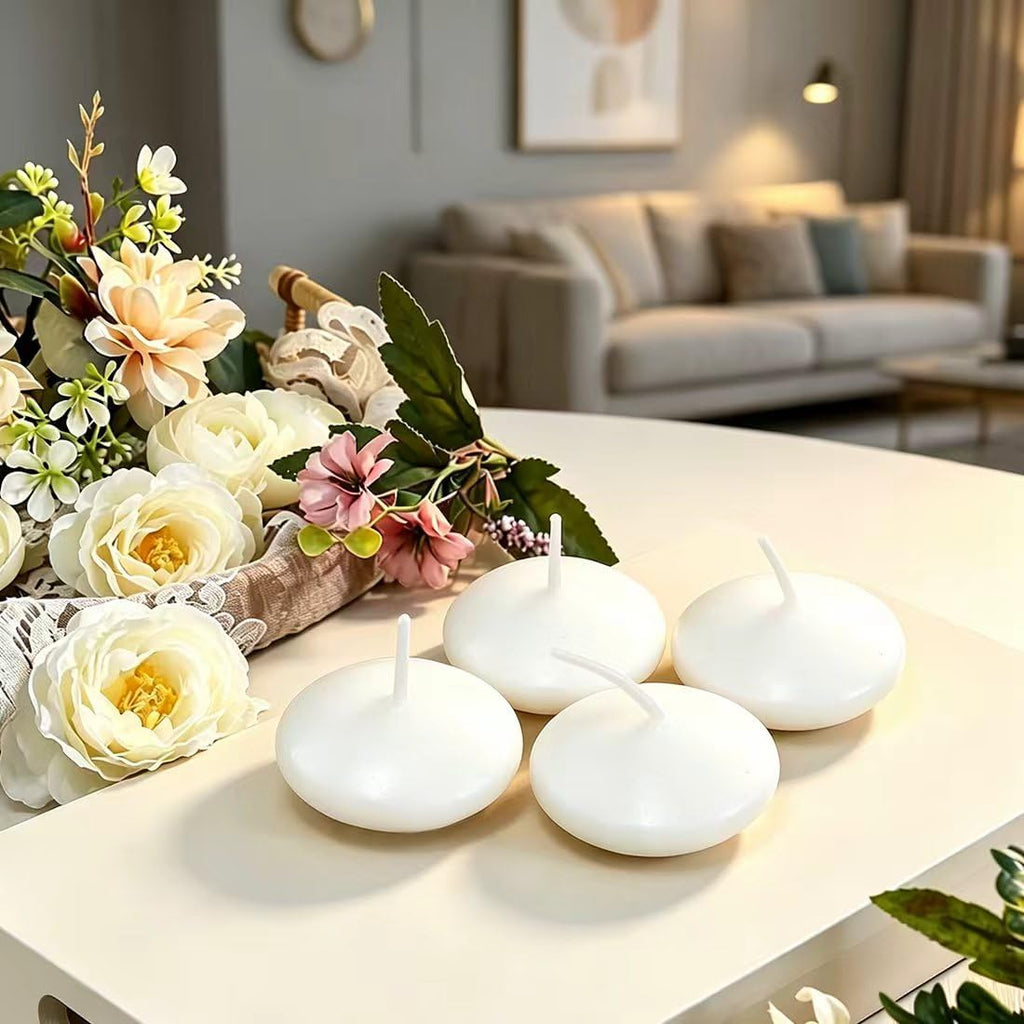 White Floating Candles 30Pcs, 1.45 Inch Diameter, 1.5 Hours Burn Time, Unscented Small Floating Candles for Wedding Party Bath Spa Valentine Christmas Home Romantic Decor