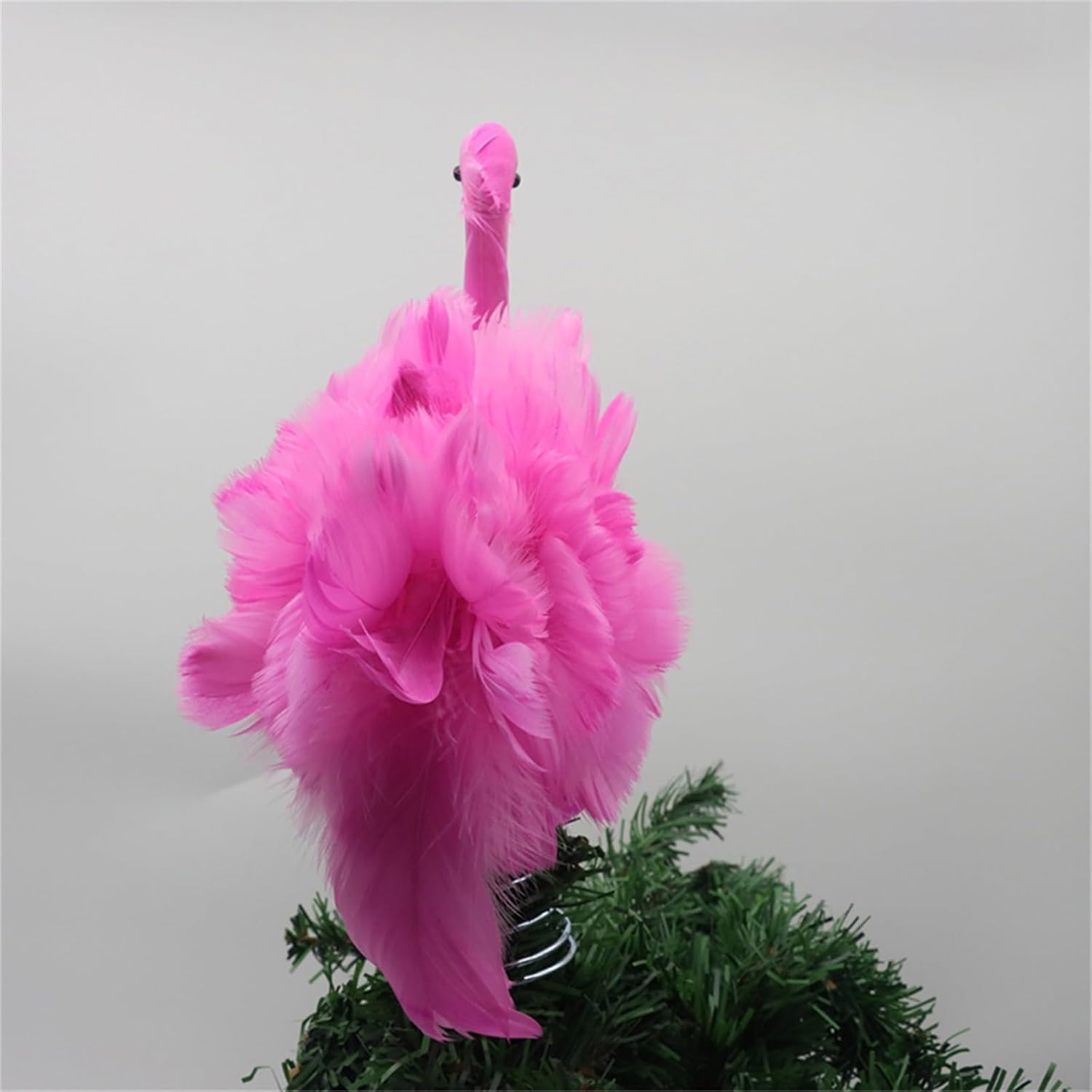 Pink Flamingo Christmas Tree Topper, Fluffy Feather Flamingo Tree Topper, Tropical Summer Tree Ornaments Christmas Tree Decor for Holiday Xmas Party Home (Pink, One Size)