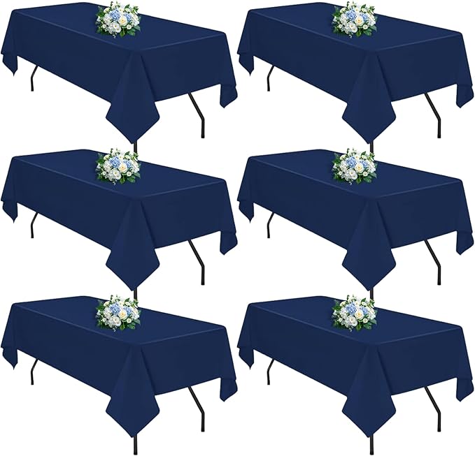 Navy Blue 6 Pack Polyester Table Cloth 60 x 84 Inch, Rectangle Tablecloths for 6 Foot Tables Washable Table Cloth for Party Wedding