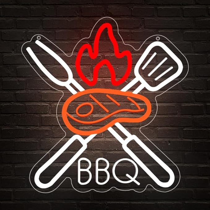 BBQ Neon Signs for Wall Decor,Adjustable Brightness Grill LED Sign for BBQ Party Decorations,Neon Lights Sign for Barbecue Restaurant,BBQ Signs for Outside,Home, Bar, Party,Christmas Gift