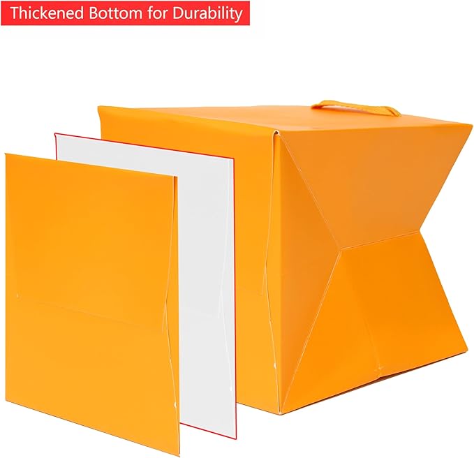 Orange Paper Gift Bag Small Square Bottom Kraft Paper Bags with Handles for Halloweens Wedding Baby Shower Birtyday Party (Orange, 6 x 6 x 6 in, 10 CT)