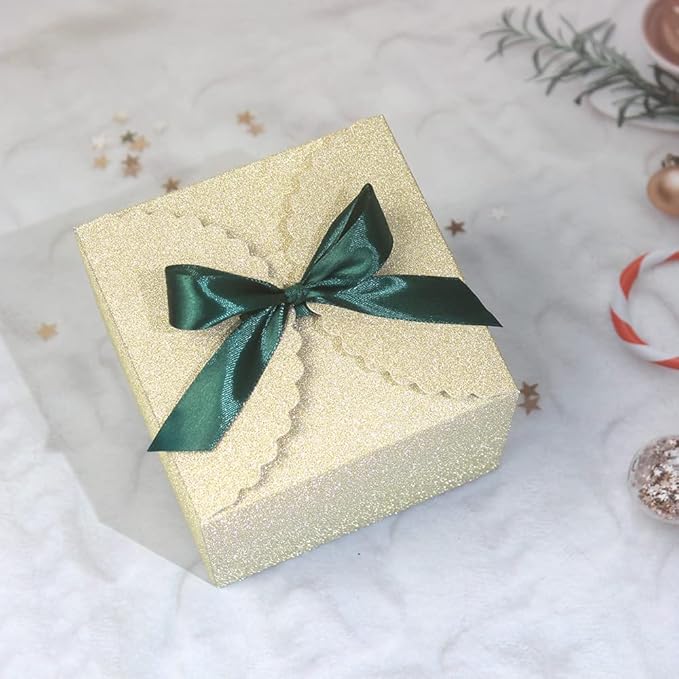 WEWILUCK Small Gift Boxes for Presents, Gold Glitter Christmas Gift Boxes Bulk for Women, Man, Empty Square Gift Box for Gifts Widely Used in Various Occasions(4.75” x 4.75” x 3.53”)