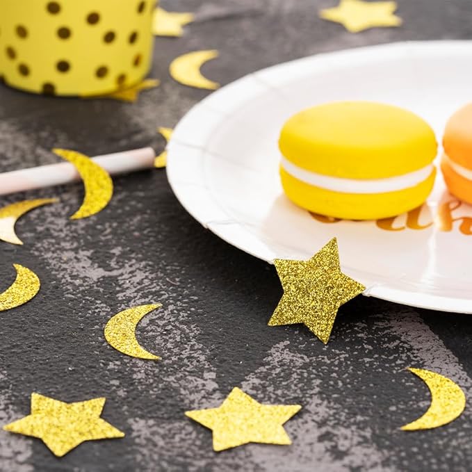 Gold Glitter Confetti Star and Moon Table Decoration for Wedding Birthday Eid Party Decoration, 1.2 inch in Diameter,200 Counts